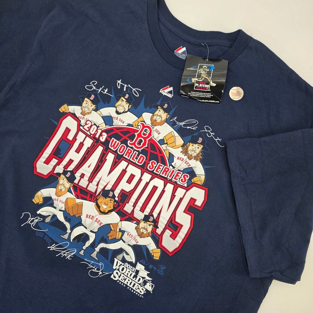 MAJESTIC BOSTON RED SOX 2013 WORLD SERIES CHAMPIONS SHIRT MENS 2XL NEW DEADSTOCK